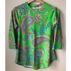 Southwind Apparel • XS • Green Pink Paisley Print 3/4 Sleeve Stretch Active Swim